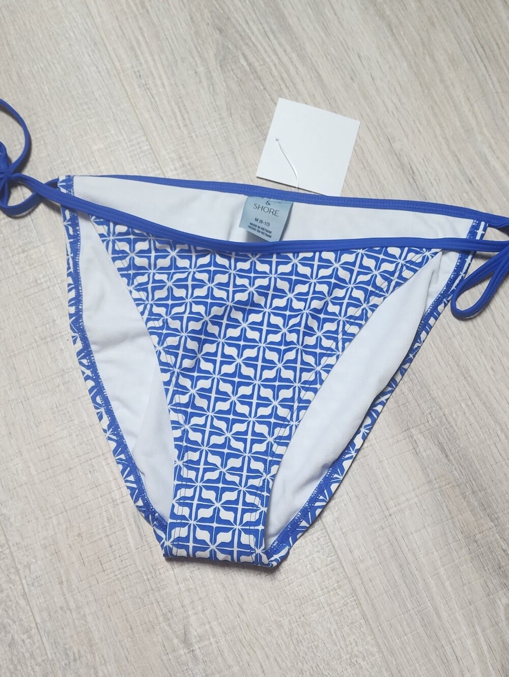women's binded geo print low rose side tie medium coverage bikini bottom color